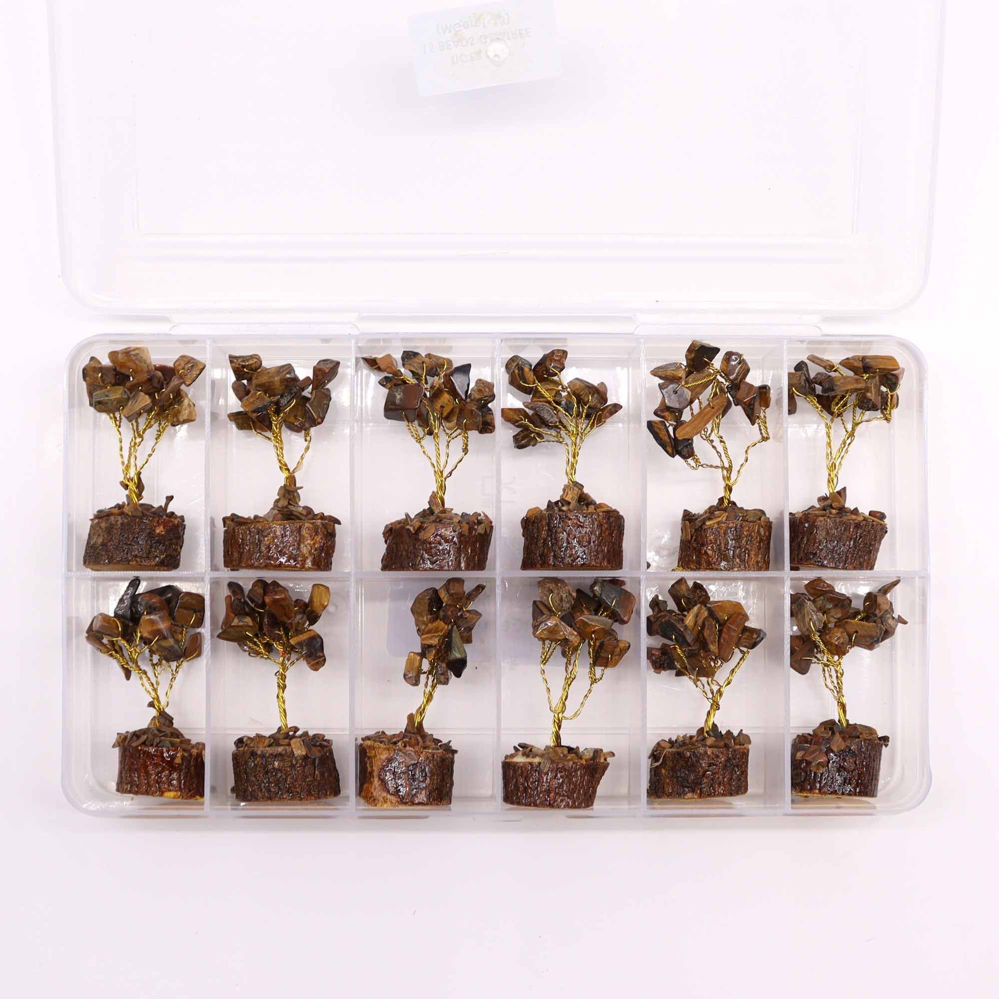 Mini Arbre de vie -  Œil de Tigre sur Bois (15 pierres)