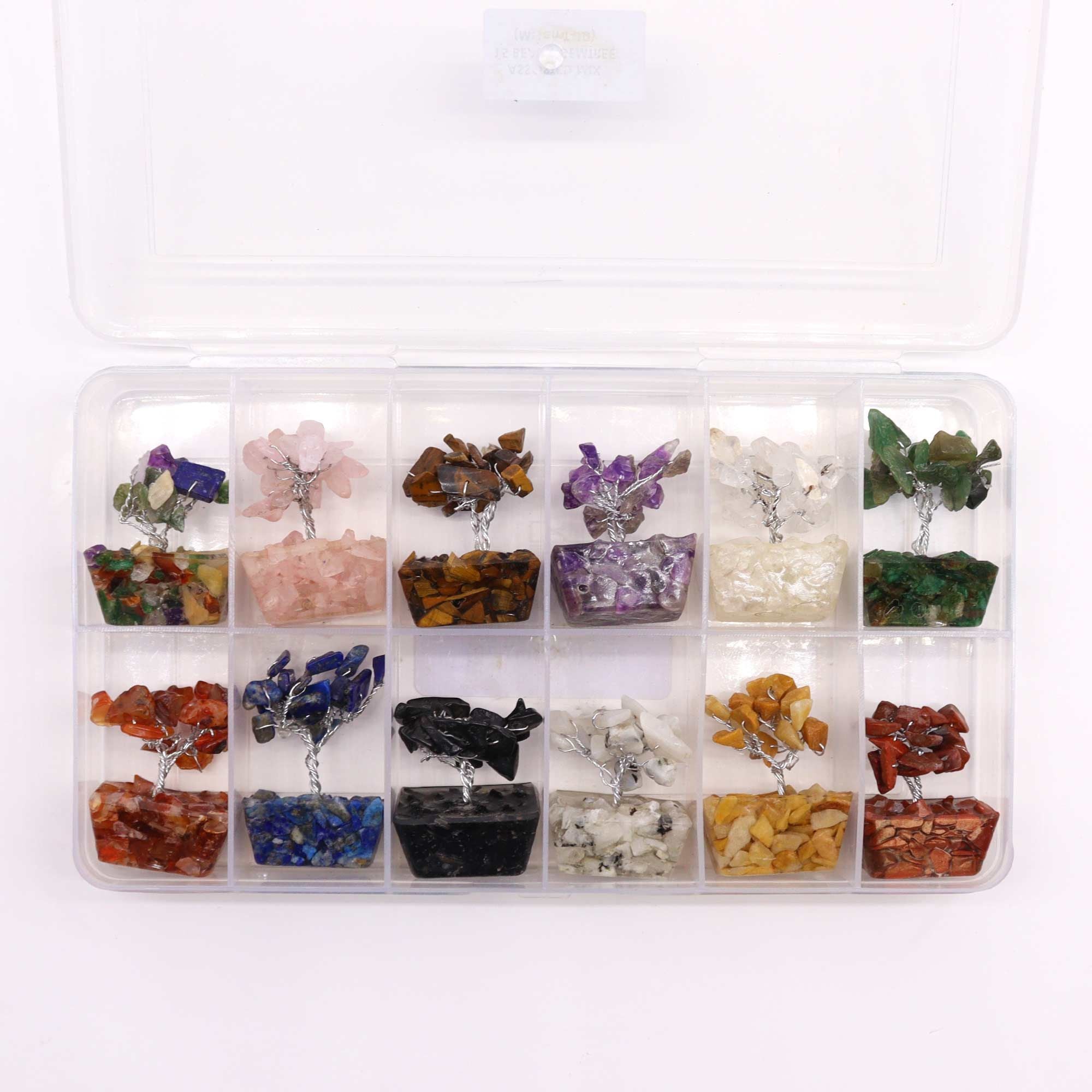 Mini Arbres de Vie Assortis sur Orgonite (12 Pcs, 15 pierres)