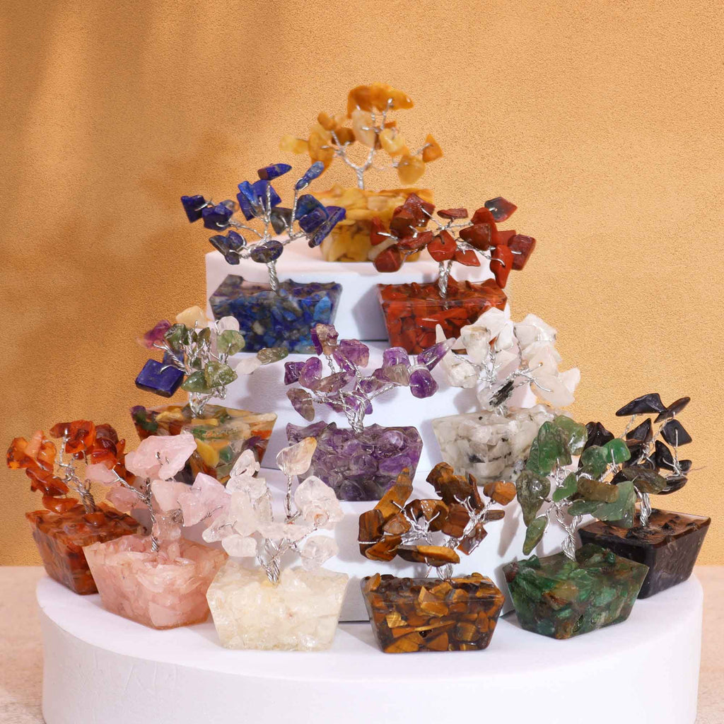 Mini Arbres de Vie Assortis sur Orgonite (12 Pcs, 15 pierres)